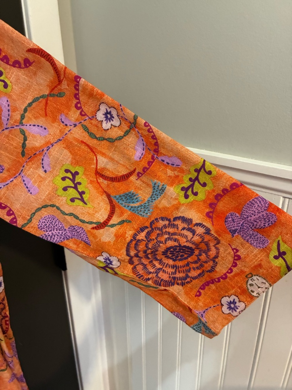 GUDRUN SJODEN like new Orange Floral organic cotton Maxi Dress w Purple Accents - Picture 5 of 9